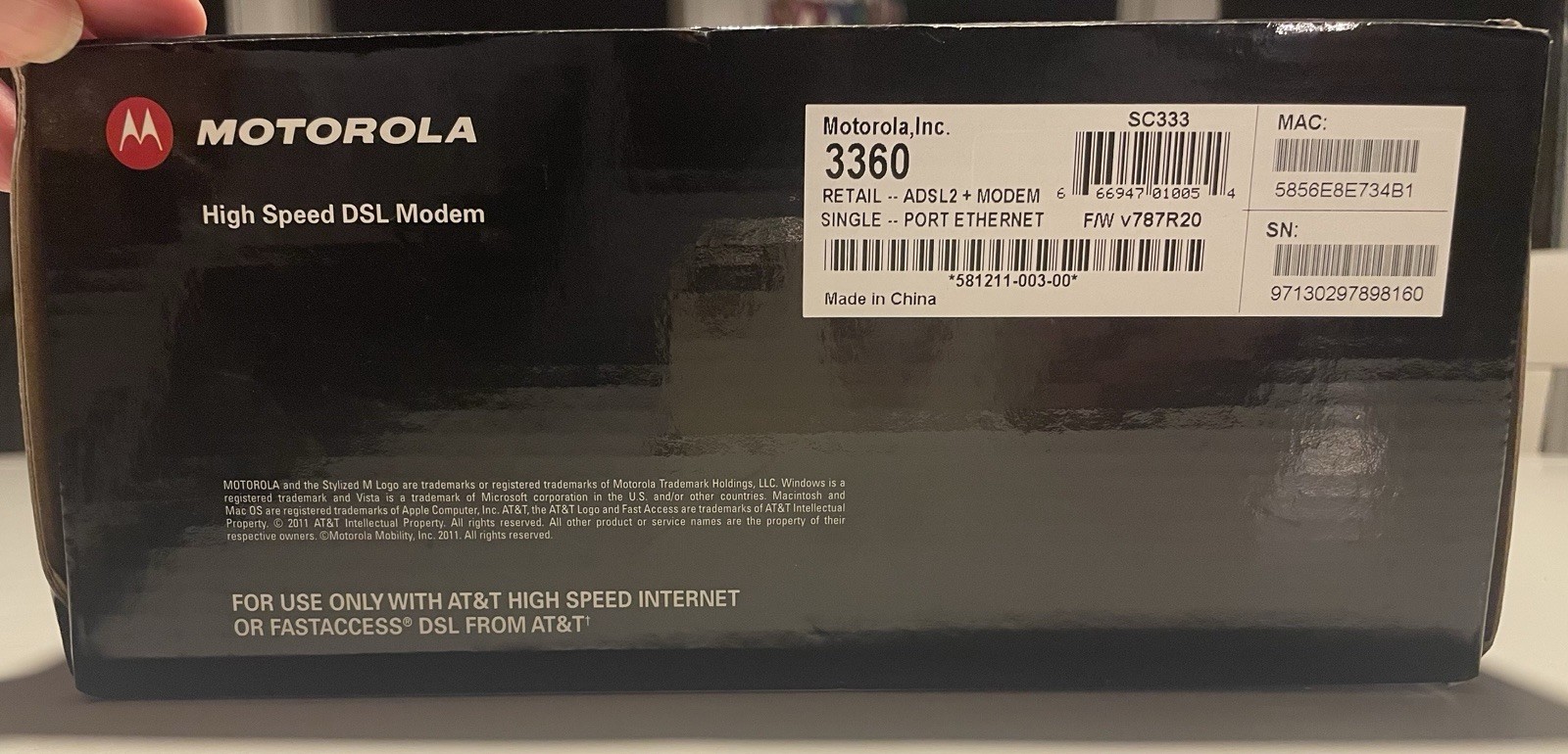 Motorola 3360 Modem – For Use With AT&T DSL High Speed Internet & FASTACCESS DSL