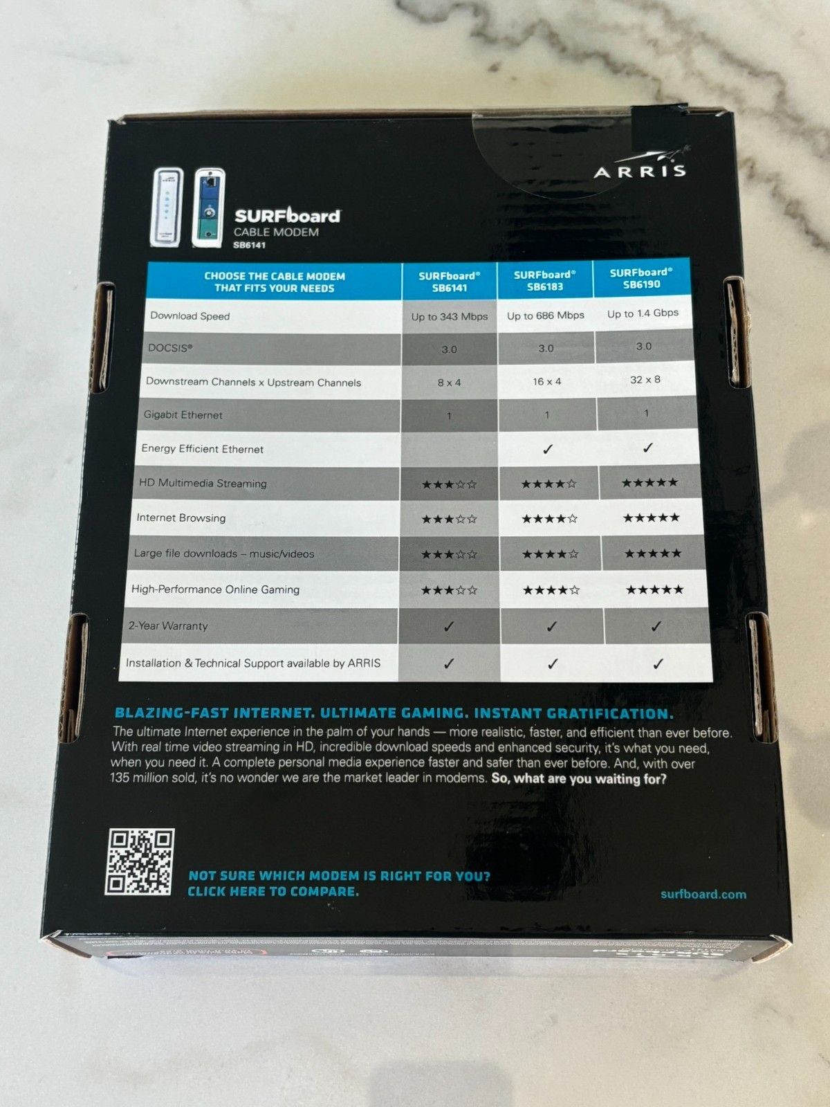 ARRIS SURFboard SB6141 Docsis 3.0 Cable Modem w/ Box, Power Adapter, and Cable