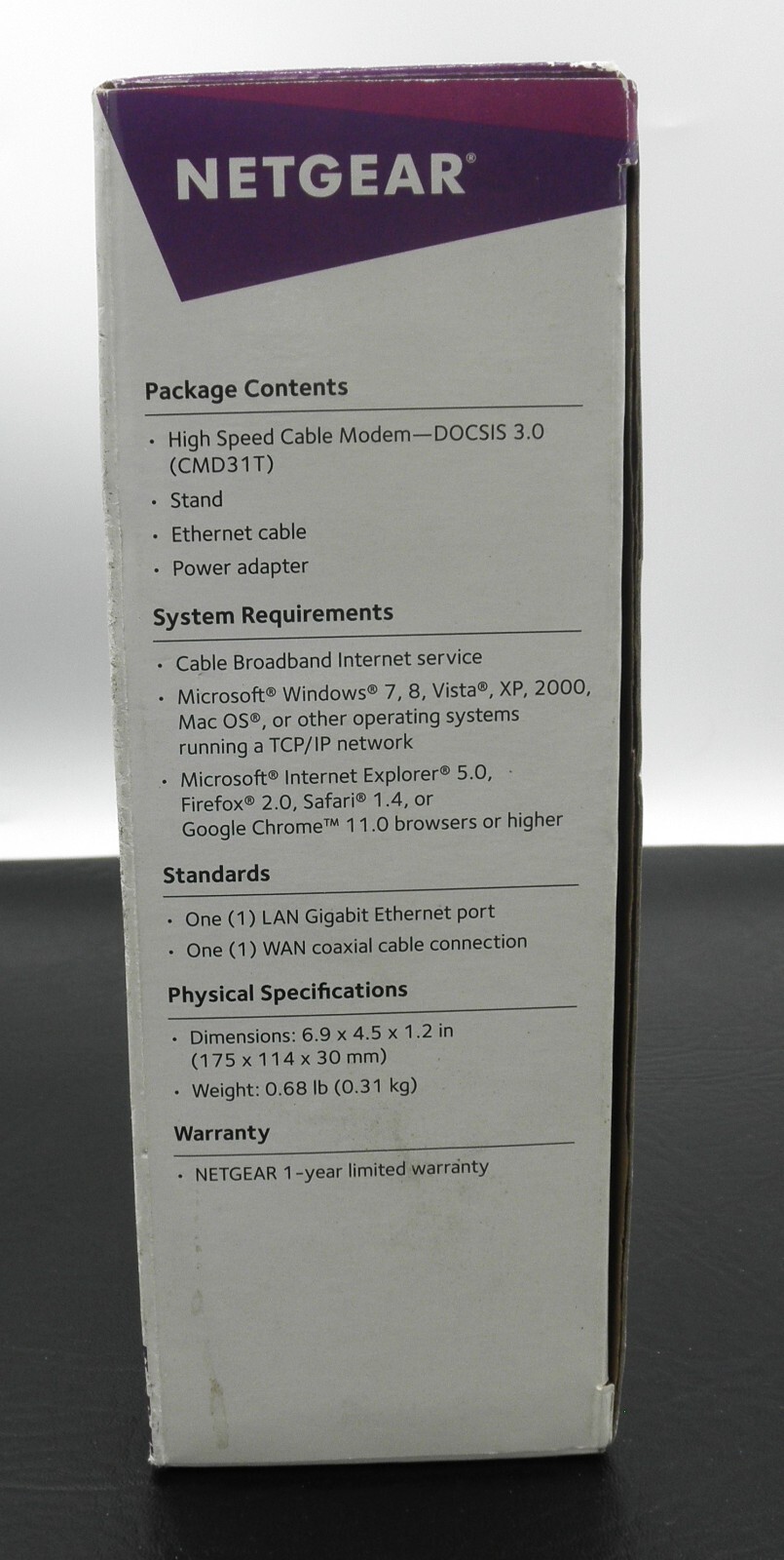 Netgear High Speed Cable Modem Internet DOSCIS 3.0 CMD31T IPv6 New