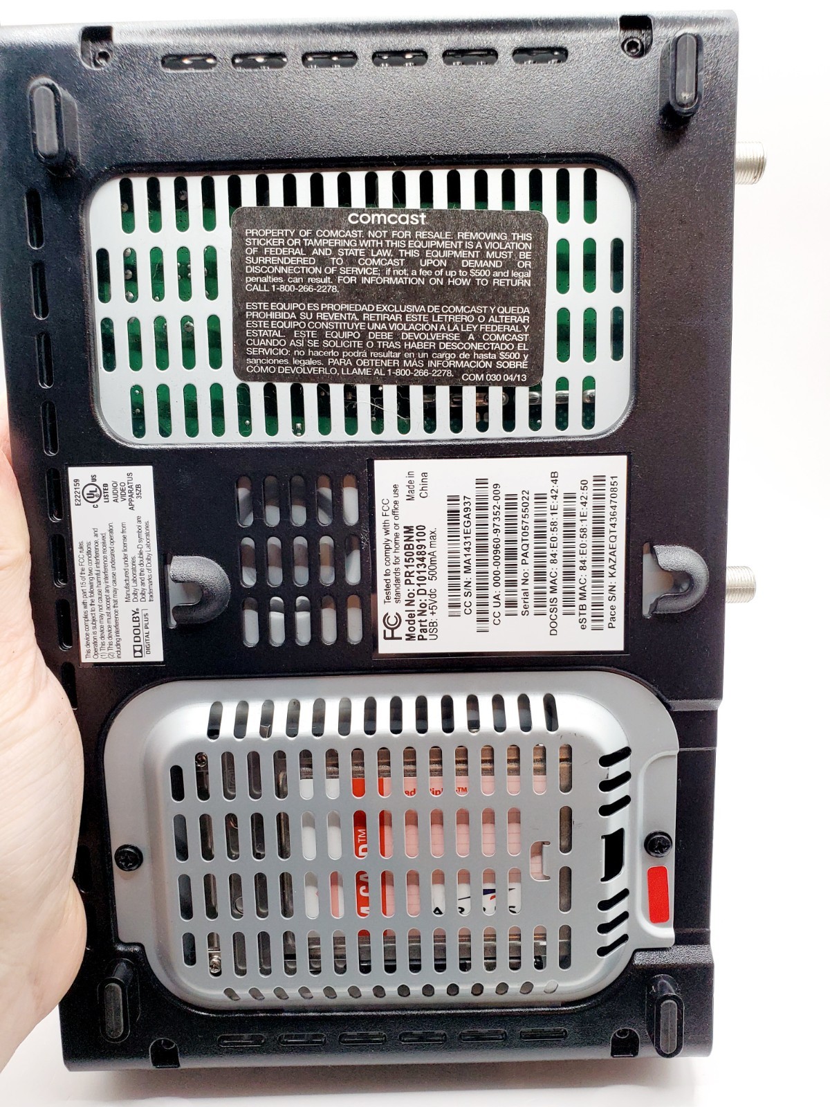 Comcast Xfinity Modem, Model PR150BNM, Without Power Cord