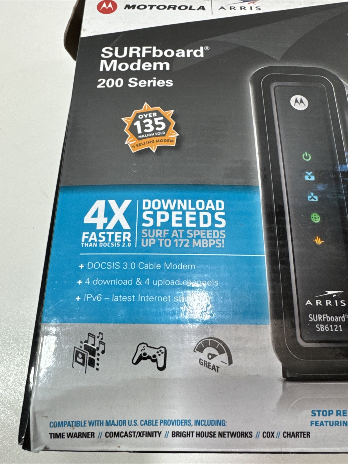 Arris Motorola SB6121 SURFboard Cable Modem 200 Series Docsis 3.0 IPv6, 172MBPS