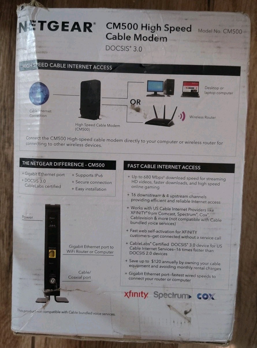 NETGEAR Cm500-1aznas 16×4 DOCSIS 3.0 Cable Modem Max Download Speeds of 686mbps