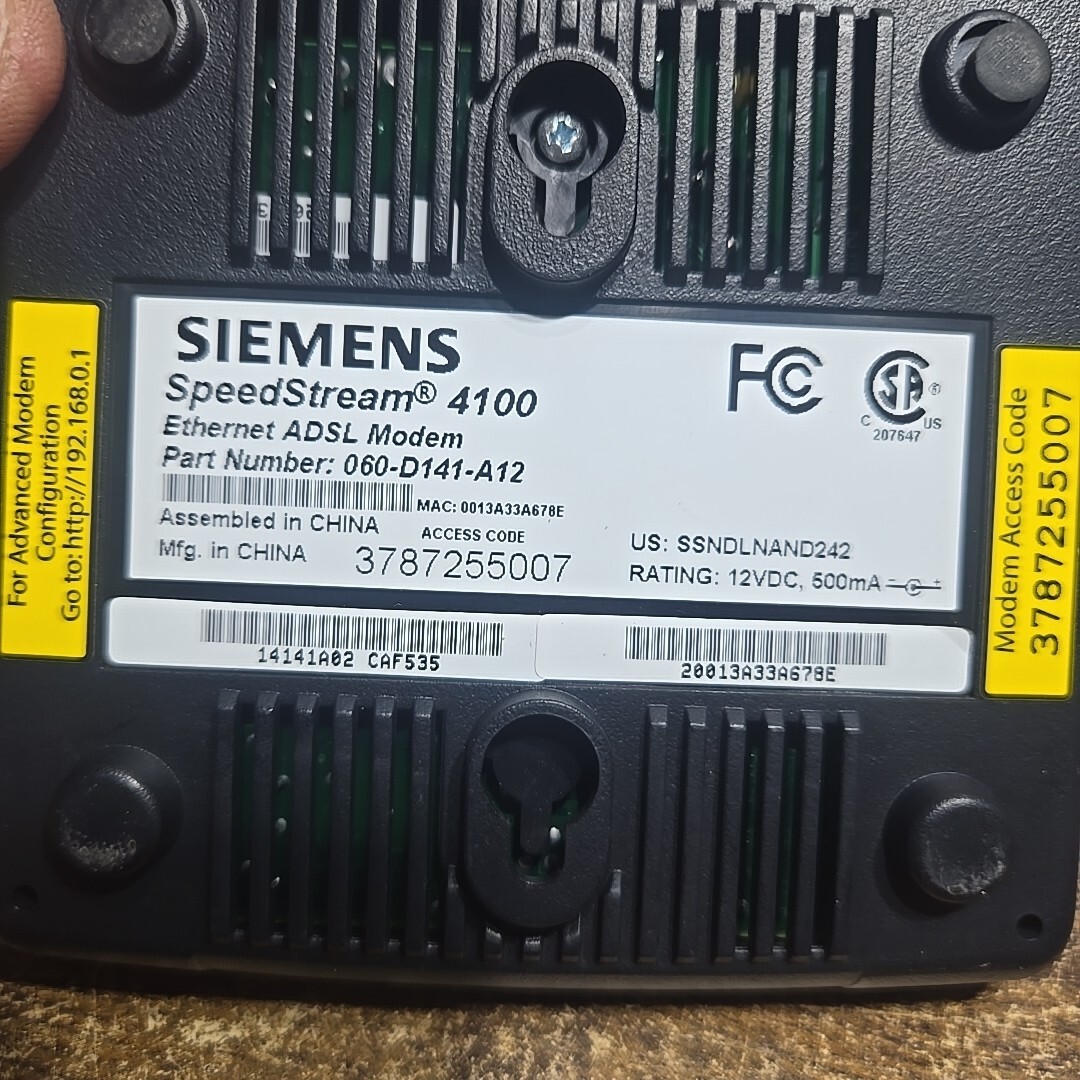 Siemens Speedstream 4100 Ethernet ADSL Modem Only — no power supply–