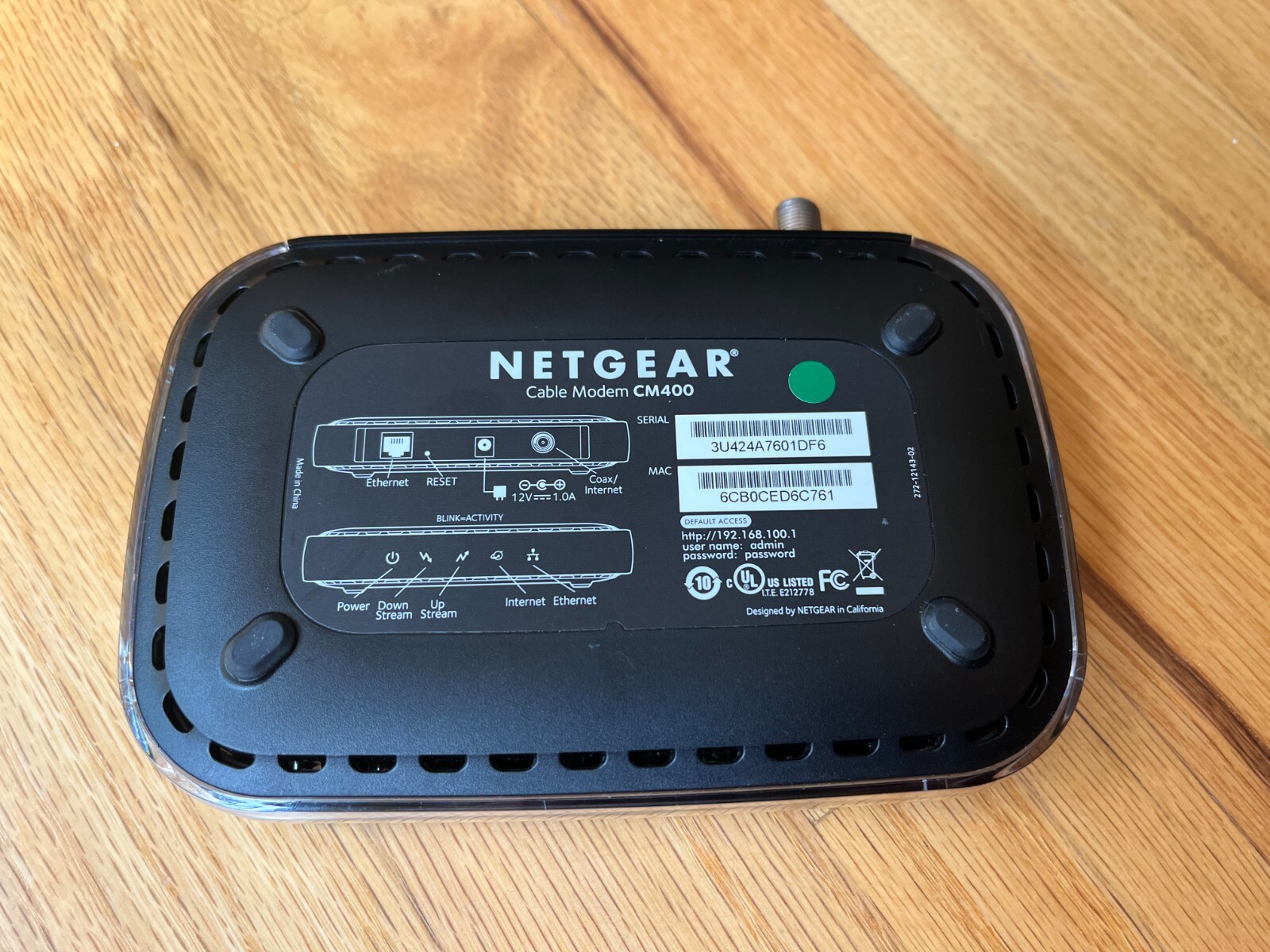 NETGEAR CM-400 Cable Modem DOCSIS 3.0, with power supply