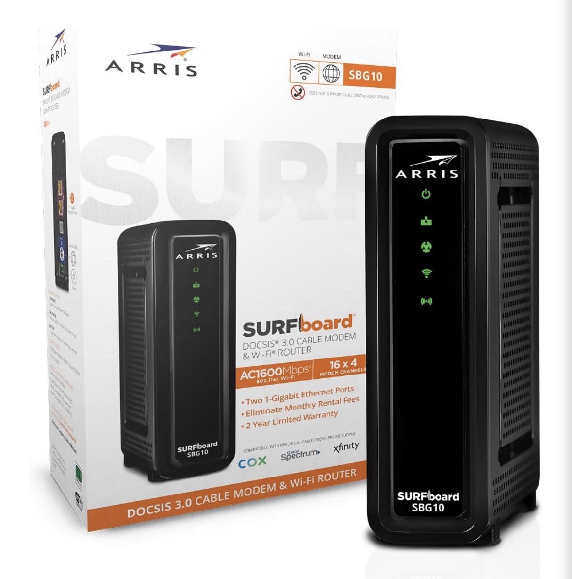 ARRIS SBG10 SURFboard AC1600 Dual-Band Cable Modem Router – Black