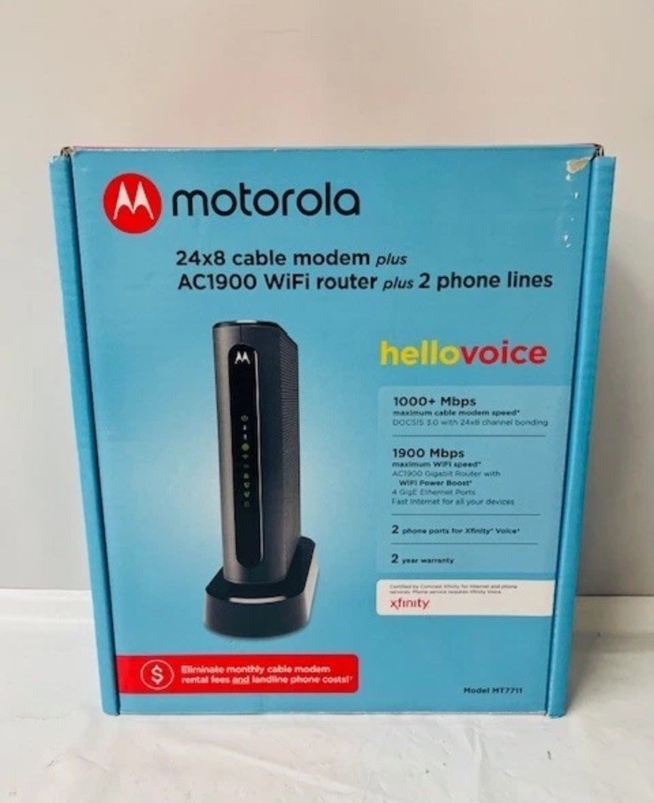 Motorola 24×8 Cable Modem + AC1900 WiFi Router + 2 Phone Line for Xfinity MT7711