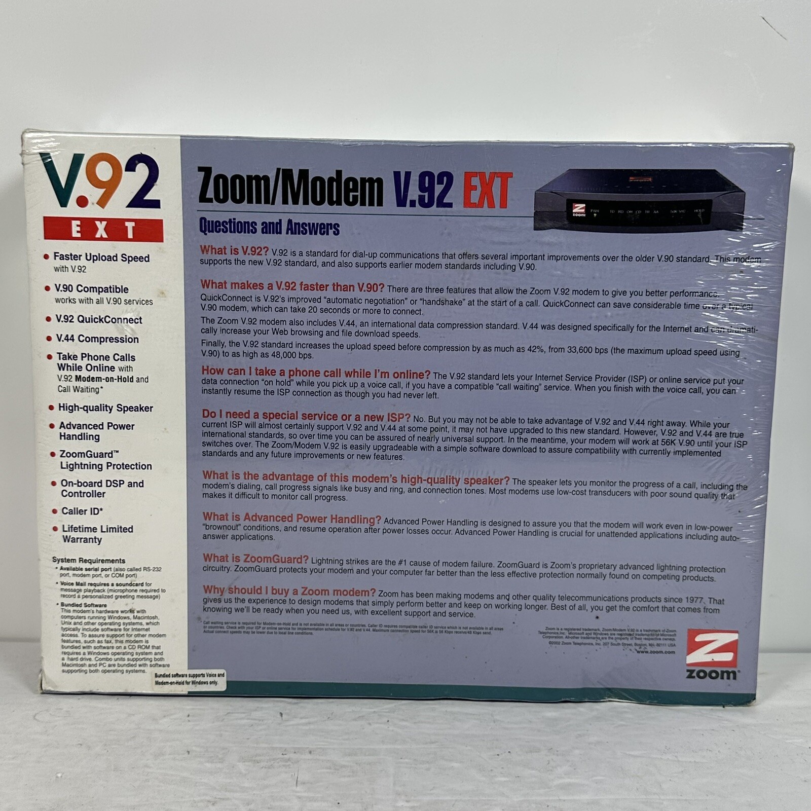 Zoom 3048 External RS-232 56k V.92 Faxmodem for Windows & MAC, Serial Port, NEW