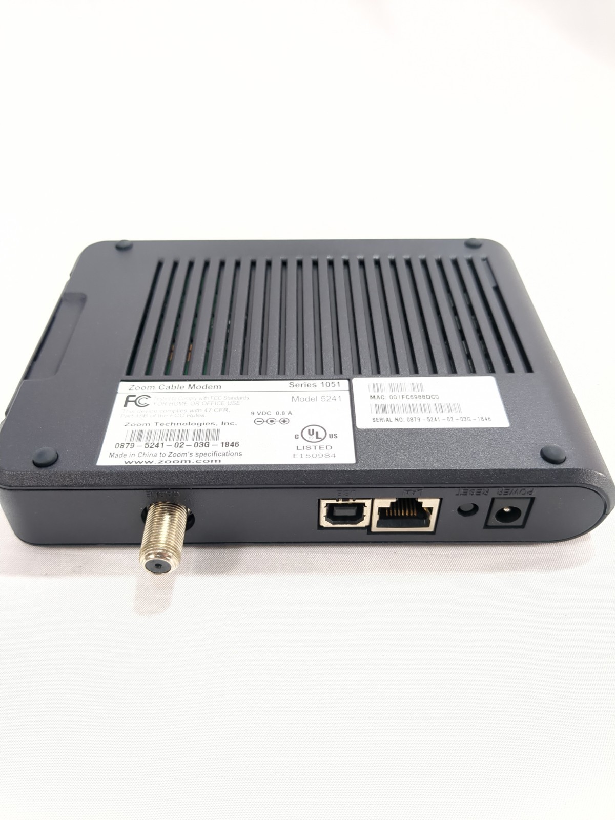 Zoom Cable Modem Model 5241 Ethernet USB External 42 Mbps Tested