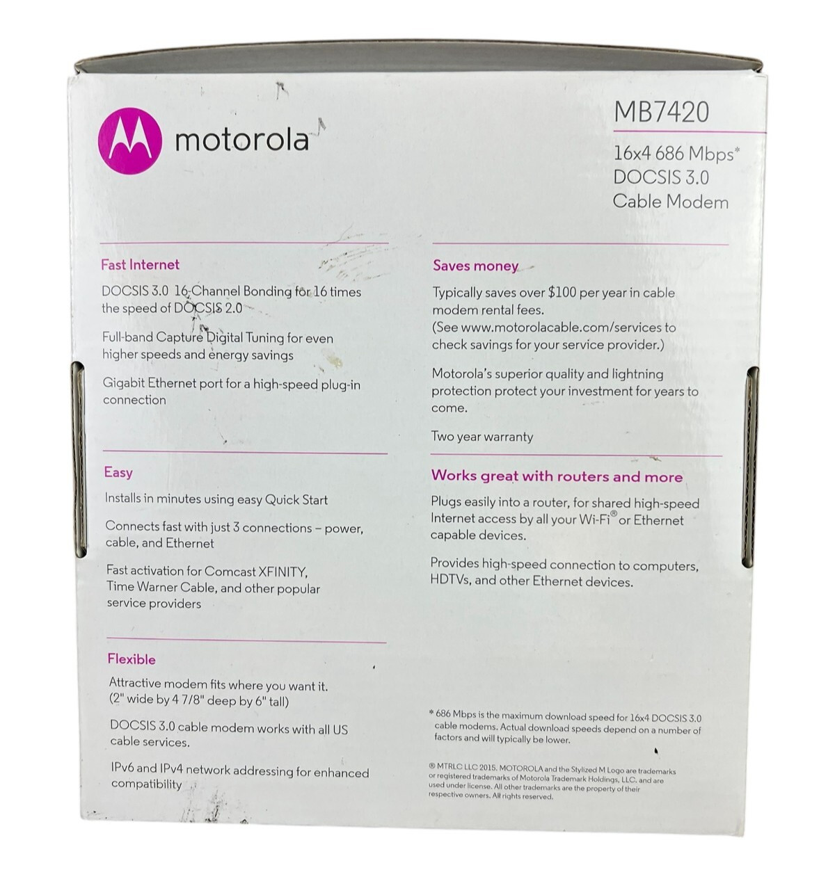 Motorola MB742010 686mbps DOCSIS 3.0 Cable Modem New Open Box