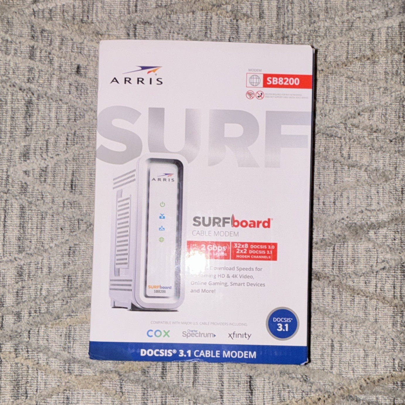 ARRIS SURFboard SB8200 DOCSIS 3.1 Cable Modem 2Gbps 2-Port White XFINITY