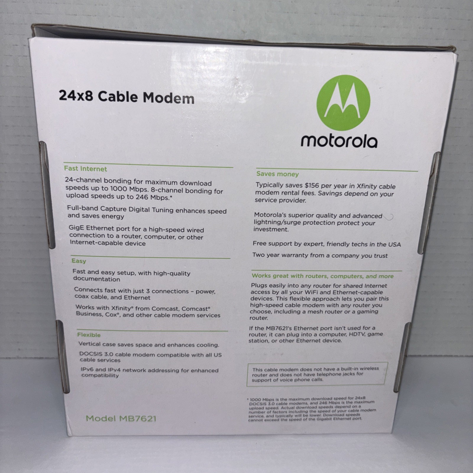 Motorola 24×8 Cable Modem Model MB7621 DOCSIS 3.0 1000+Mbps WiFi Router