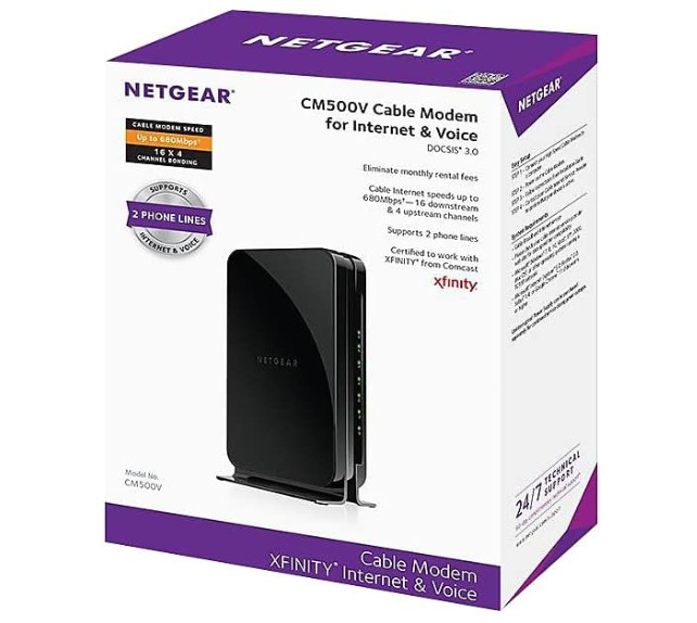 NETGEAR CM500V Cable Modem for Internet & Voice DOCSIS 3.0 16×4 CM500V