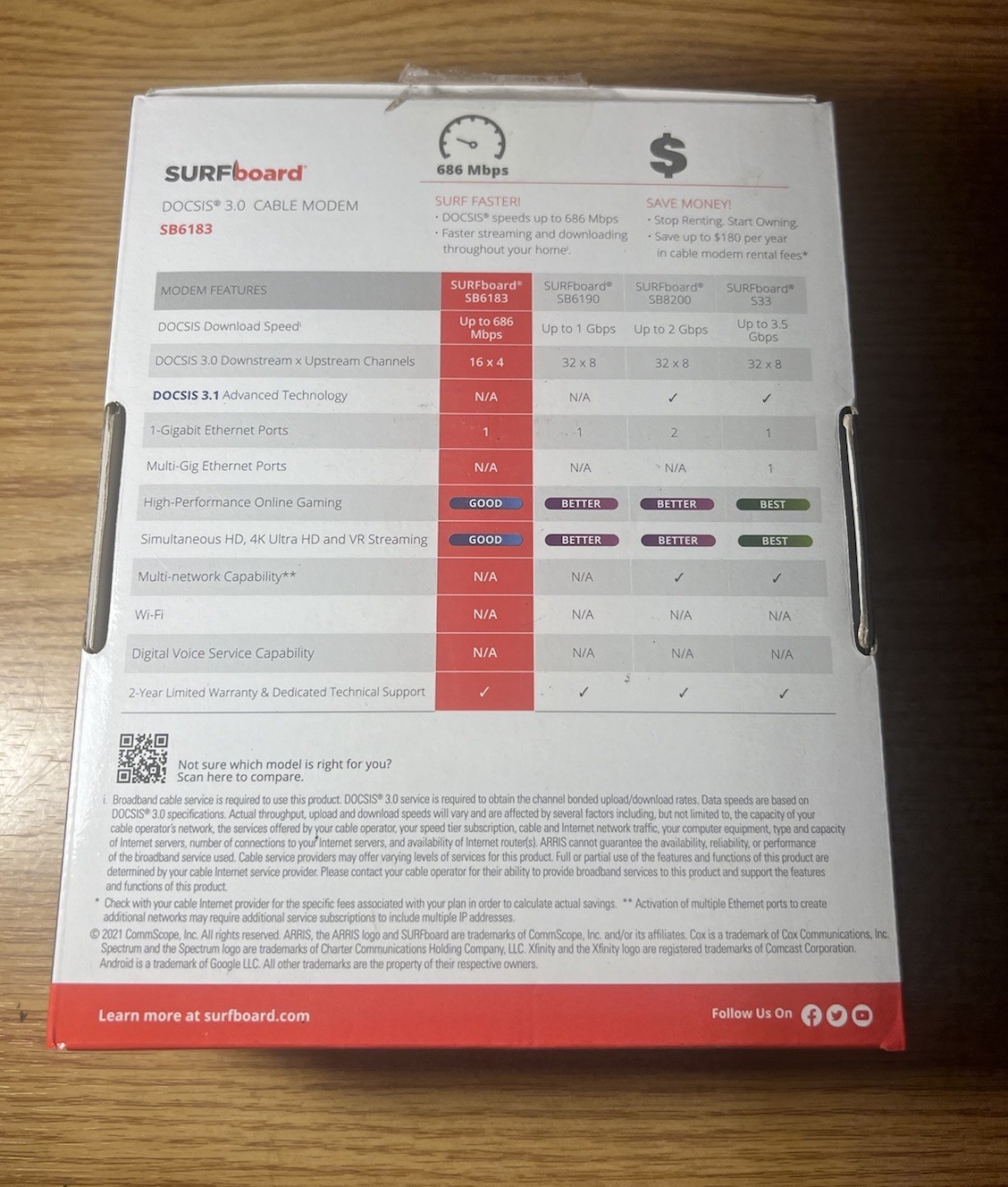 Cable Modem, ARRIS SURFboard – SB6183, 686 Mbps Speeds, 16 x 4 Channels, Black