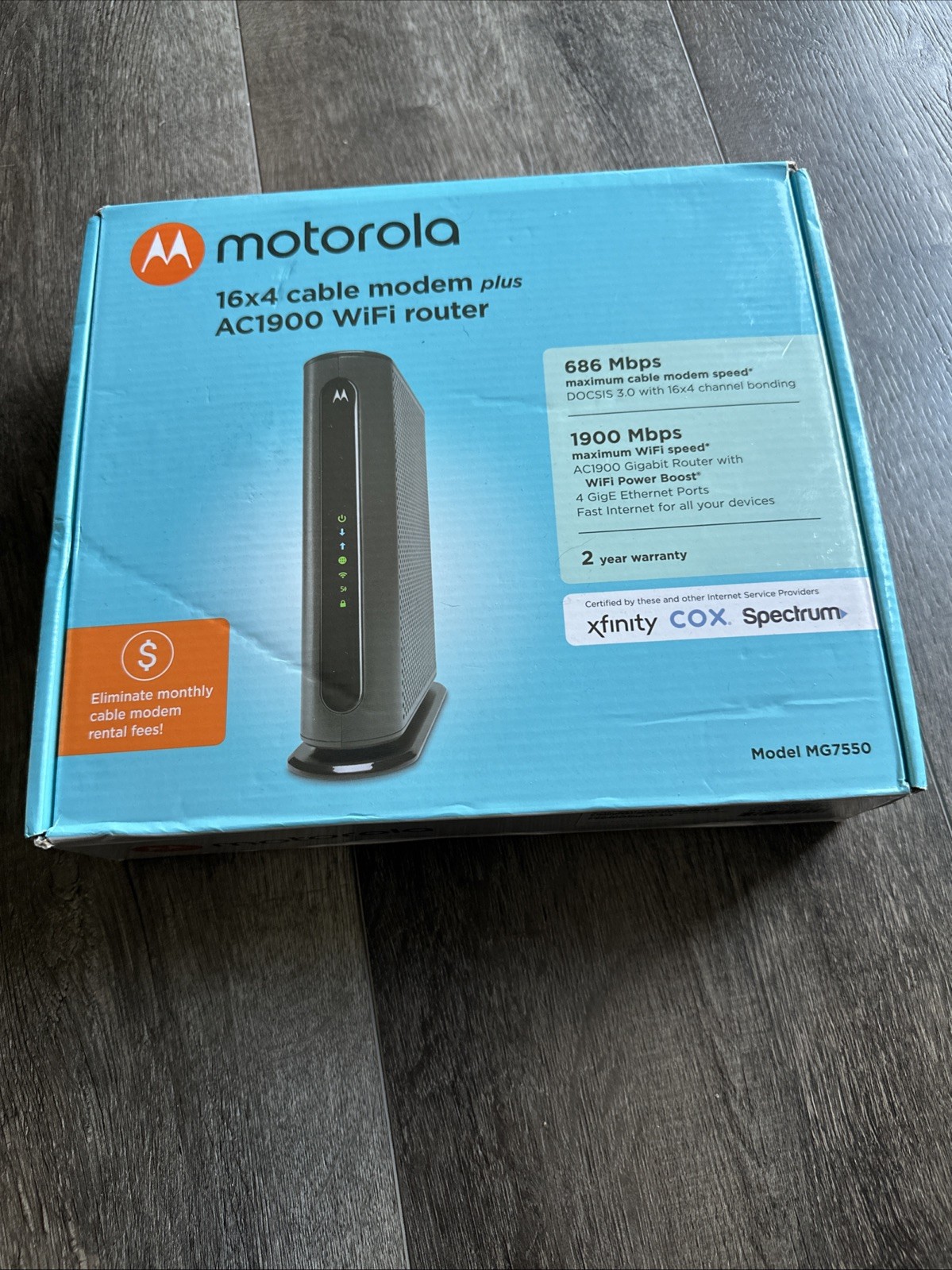 Motorola MG7550 16×4 DOCSIS 3.0 Cable Modem Plus AC1900 WiFi Router – New Sealed