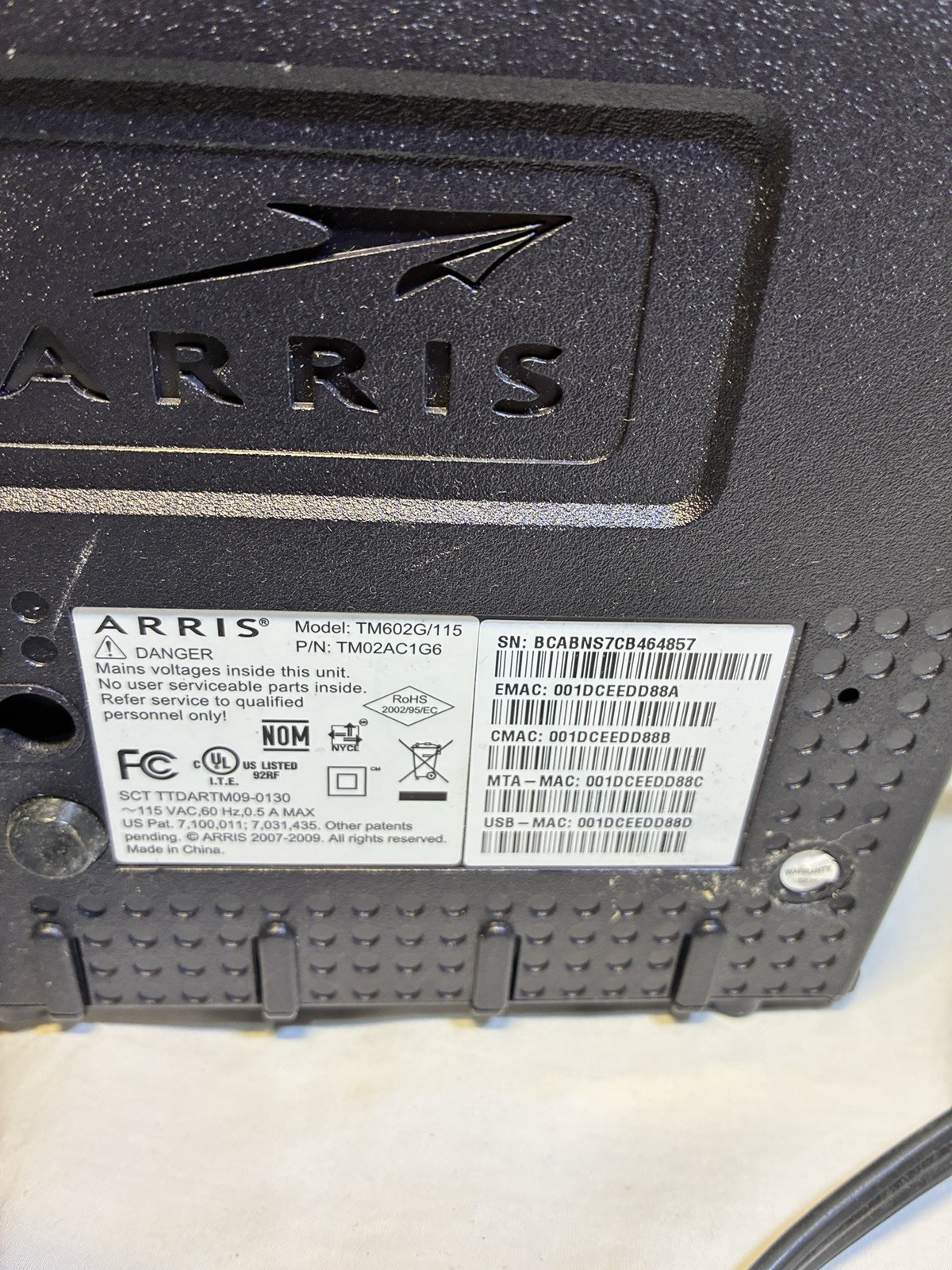 ARRIS – Touchstone TM602G Cable Modem – Reliable High-Speed Internet