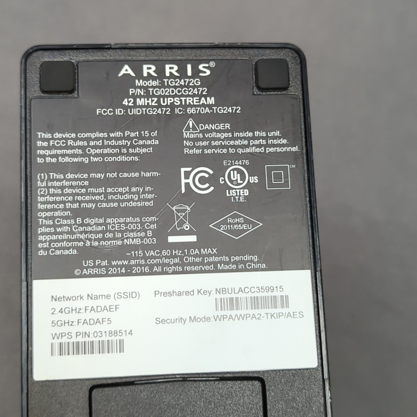 Arris Touchstone TG2472G Cable Voice Gateway Modem 24×8 DOCSIS With Power Cord