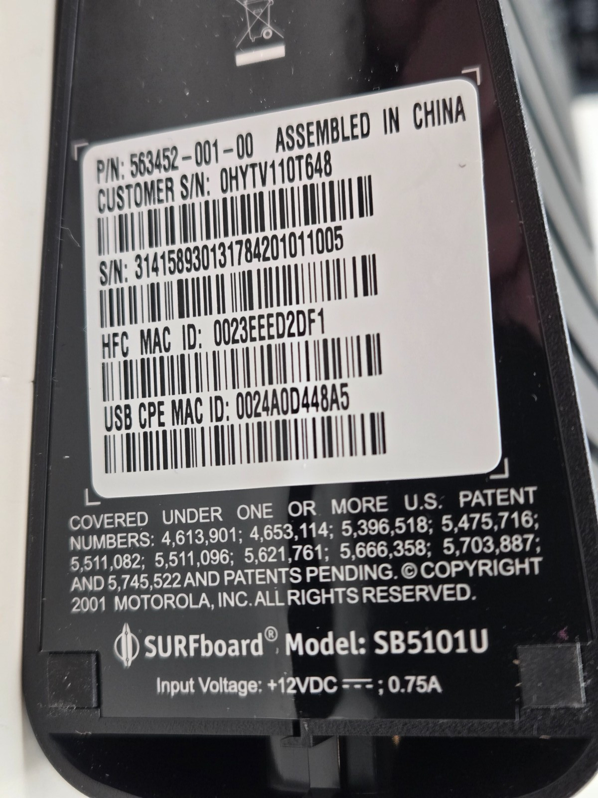 Motorola SB5101U SURFboard Cable Internet Modem Black