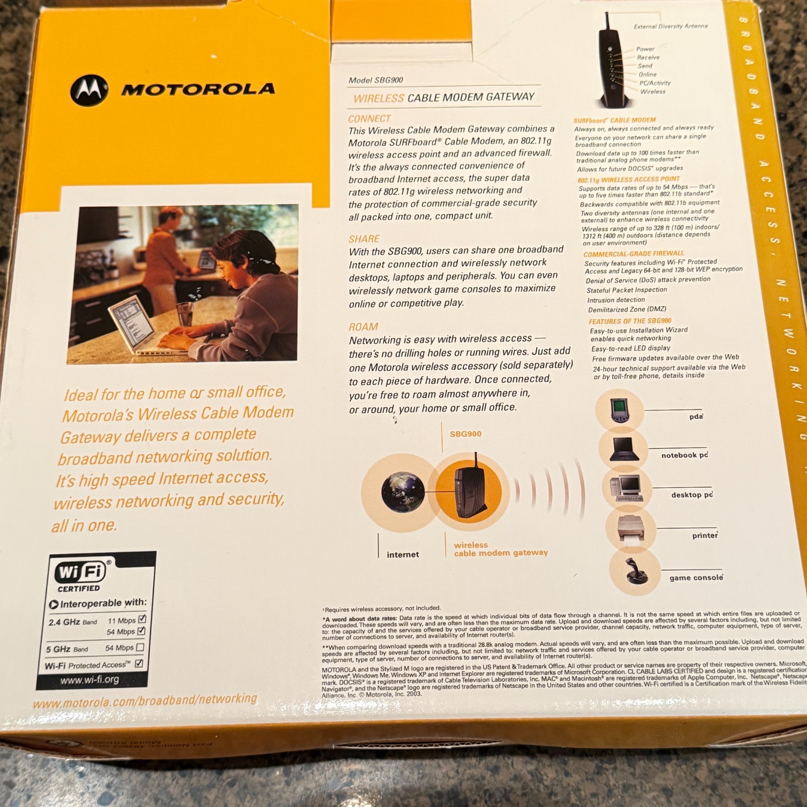 Motorola Wireless Cable Modem Gateway SBG900 Broadband Network w/ Power Adapter