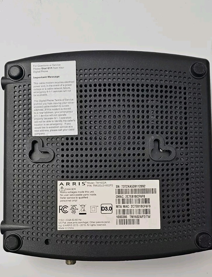 Arris TM1602A Docsis 3.0 Telephony Cable Modem *NEW* Please READ