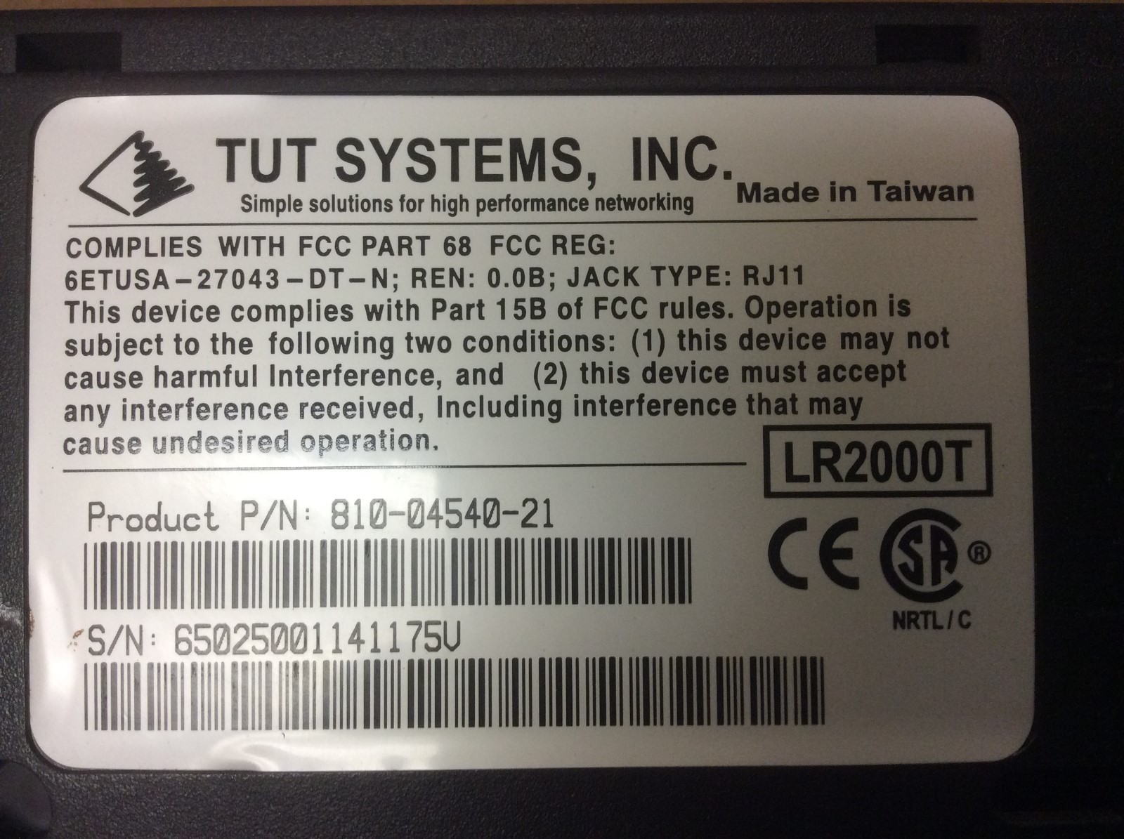 Tut Systems LongRun Adapter LR2000T modem (Power, network & phone line included)