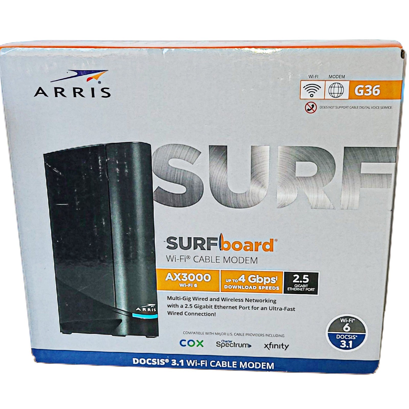 Arris Surfboard G36 DOCSIS 3.1 Multi Gig Cable Modem AX3000 Wi-Fi 6 Router Combo