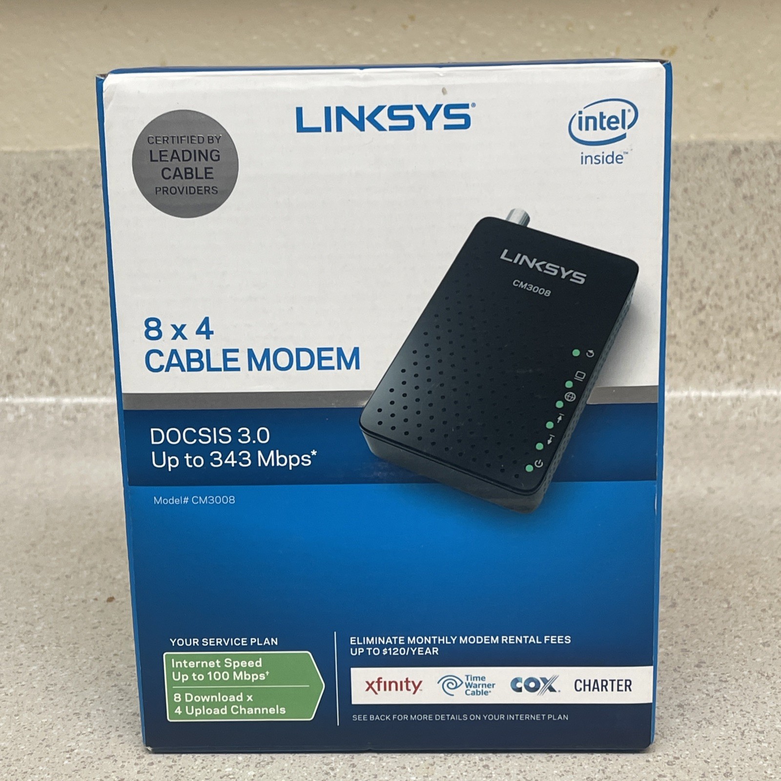 LINKSYS CM3008 8 x 4 Cable Modem DOCSIS 3.0, 343 Mbps New Open Box
