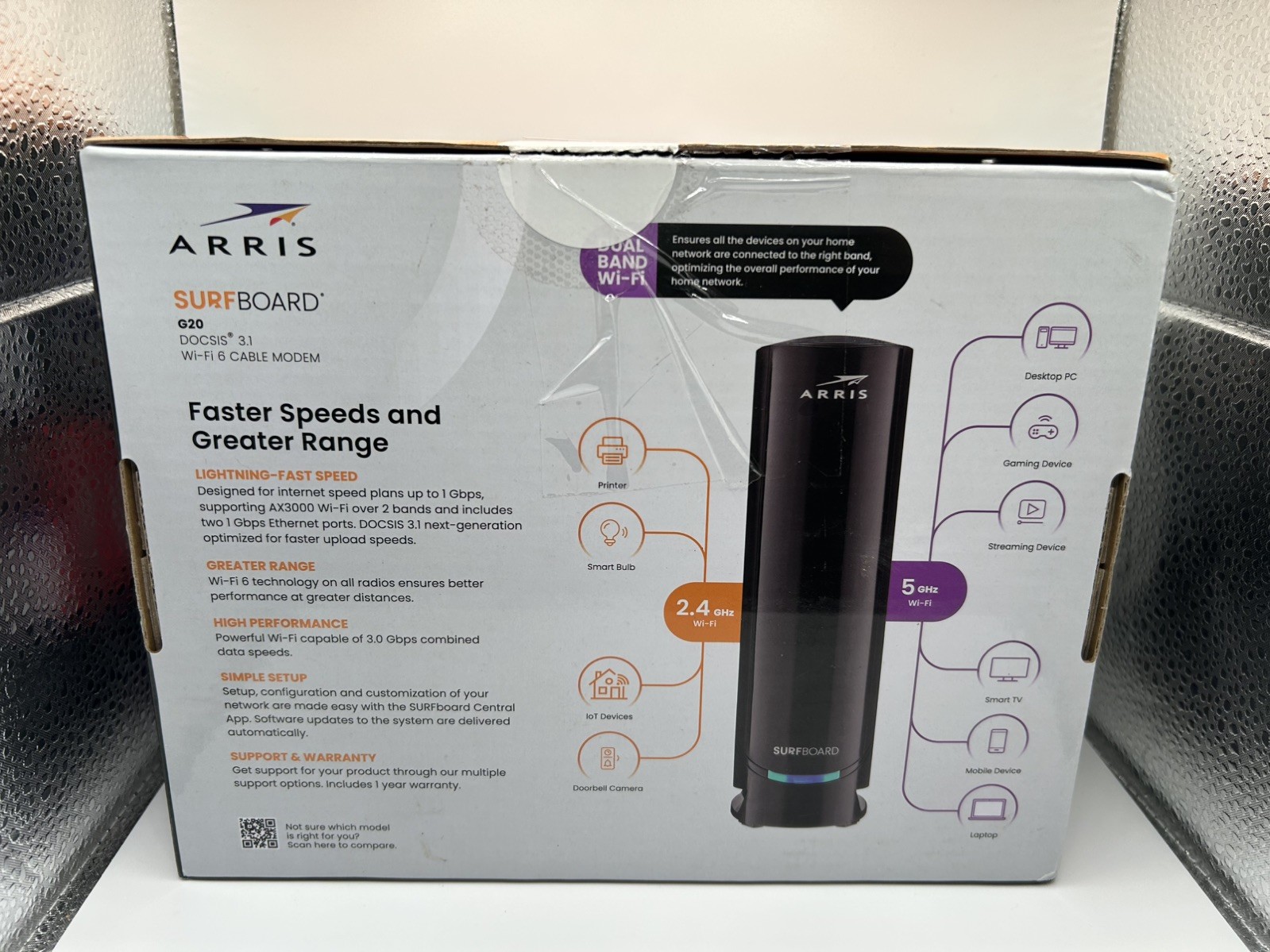 ARRIS G20 DOCSIS 3.1 Cable Modem & AX3000 WiFi 6 Router *No Manual*