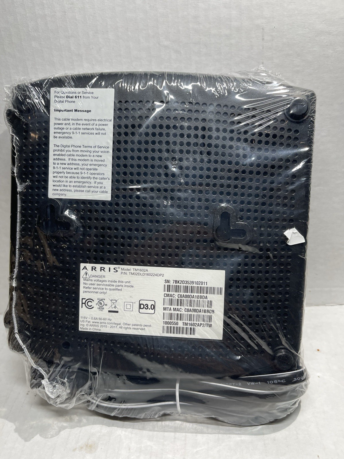 Arris TM1602A Docsis 3.0 Telephony Cable Modem for Charter Optimum Cablevision