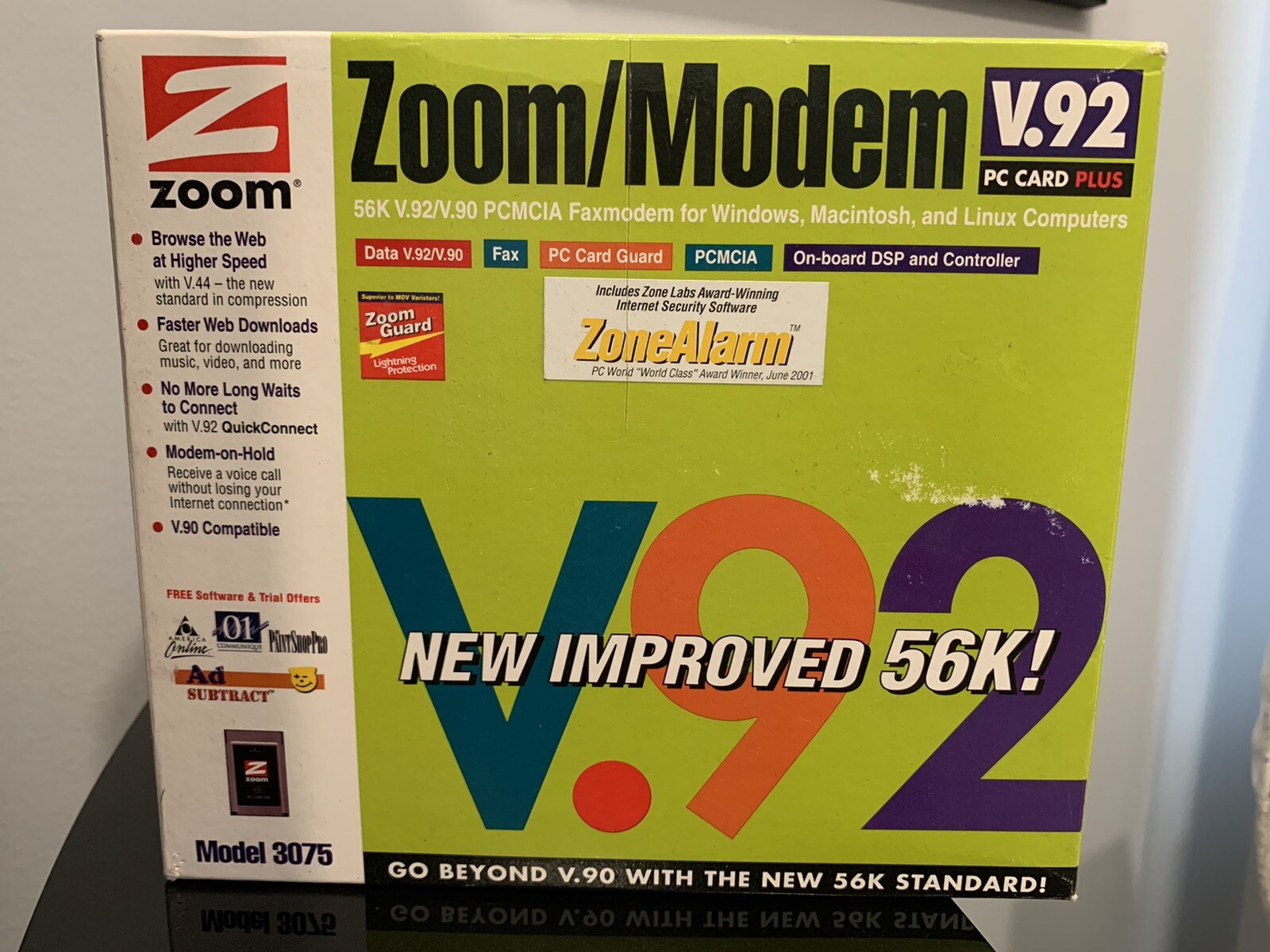 ZOOM MODEM 3075 56K PCMCIA PC CARD V.92/V.90 Faxmodem Windows Macintosh Vintage