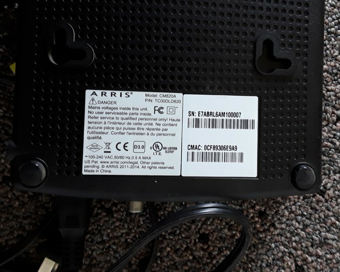 ARRIS CM820A Internet Modem *Work GREAT!