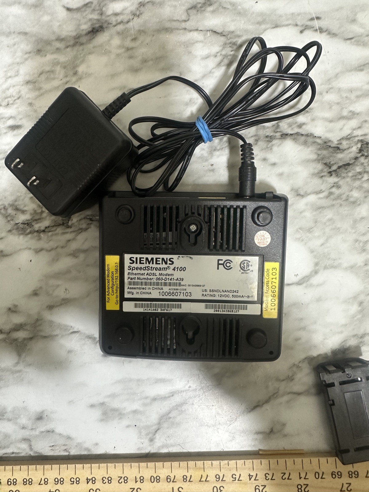 Siemens Speedstream 4100 Ethernet ADSL Modem With Power Supply TESTED
