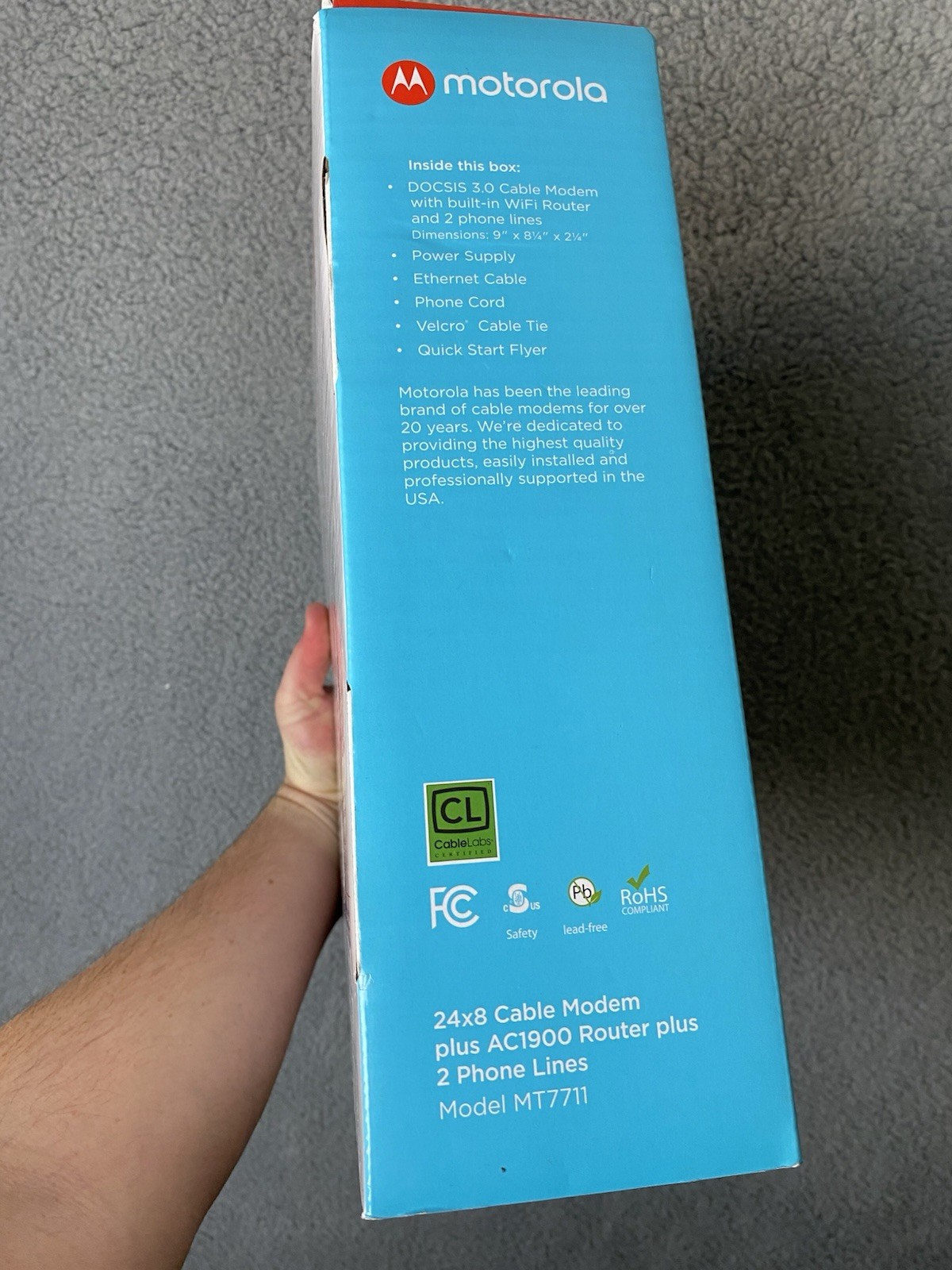 Motorola 24×8 Cable Modem, AC1900 WiFi Router, 2Phone Line Xfinity MT7711 TESTED