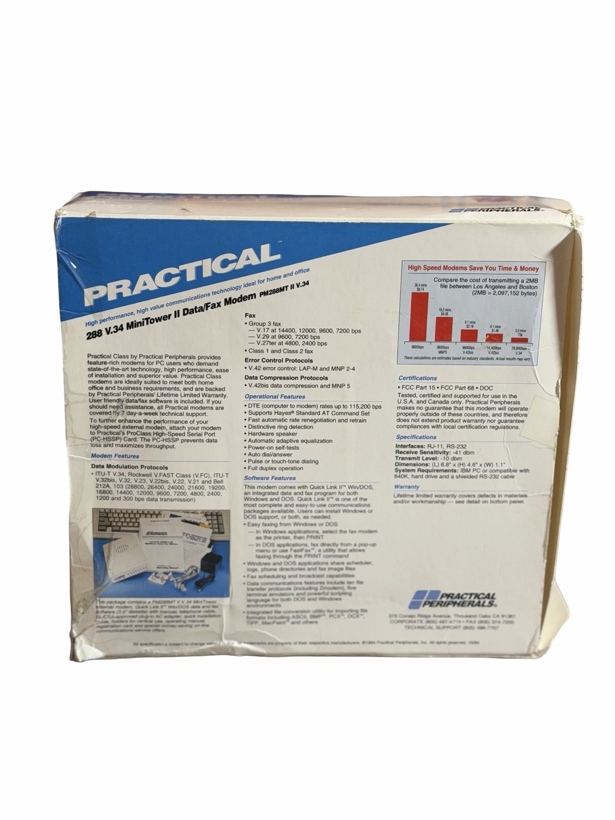 Practical Peripherals PM288MT 1000mA Mini Tower II V.34 External Data/Fax Modem