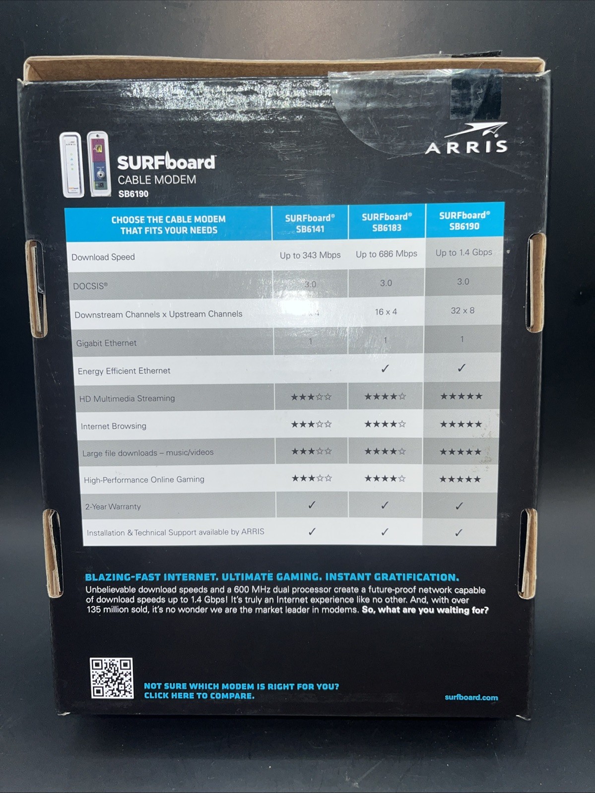 Arris Surf Board SB6190 Cable Modem DOCSIS 3.0 Complete Comcast Xfinity Cox New