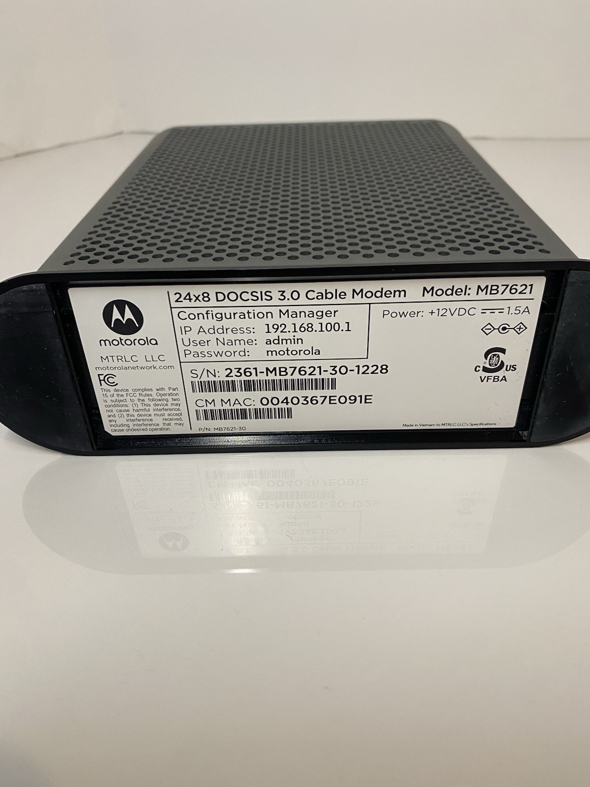 Motorola MB7621 Cable Modem 24×8 DOCSIS 3.0 Xfinity Cox Spectrum 900 Mbps