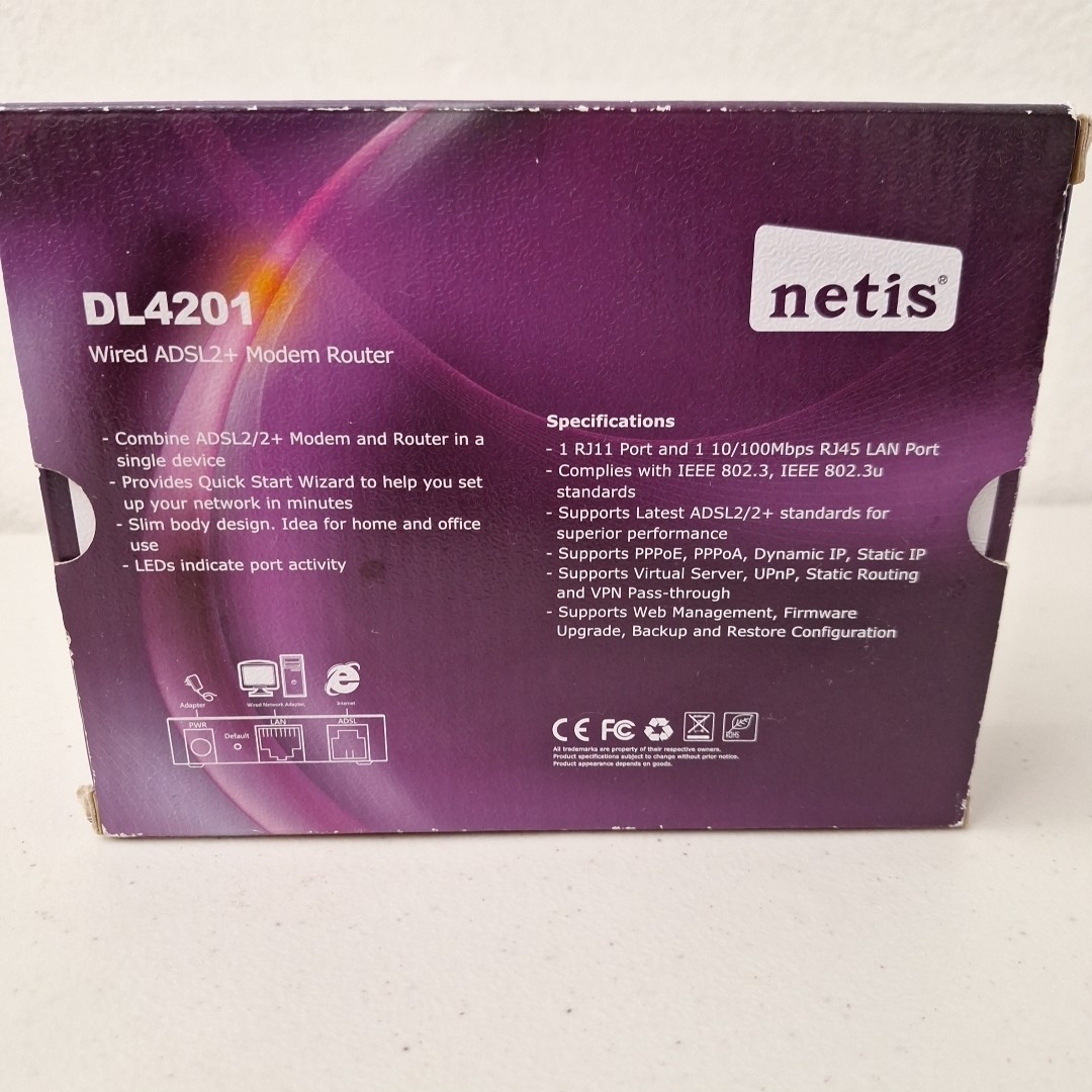 Netis Systems 2-in-1 Modem and Router (DL4201) Wired ADSL2/2+ MODEM & ROUTER New