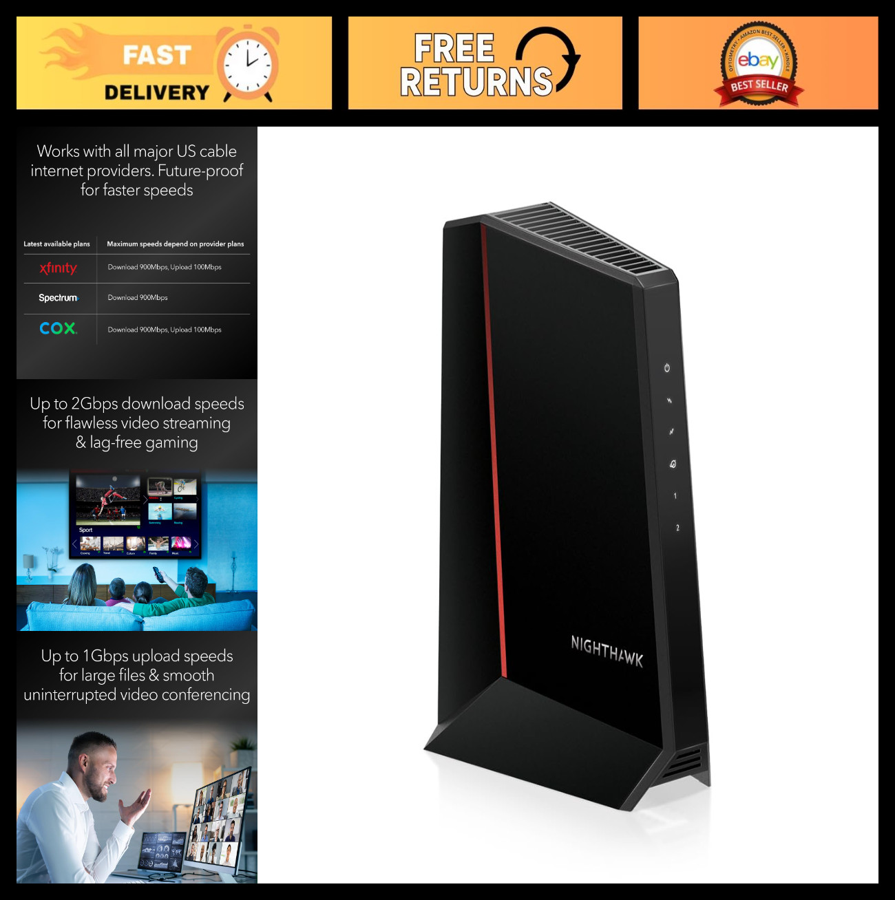High-Speed DOCSIS 3.1 Cable Modem for Xfinity, Spectrum, Cox – Up to 2Gbps (Rene