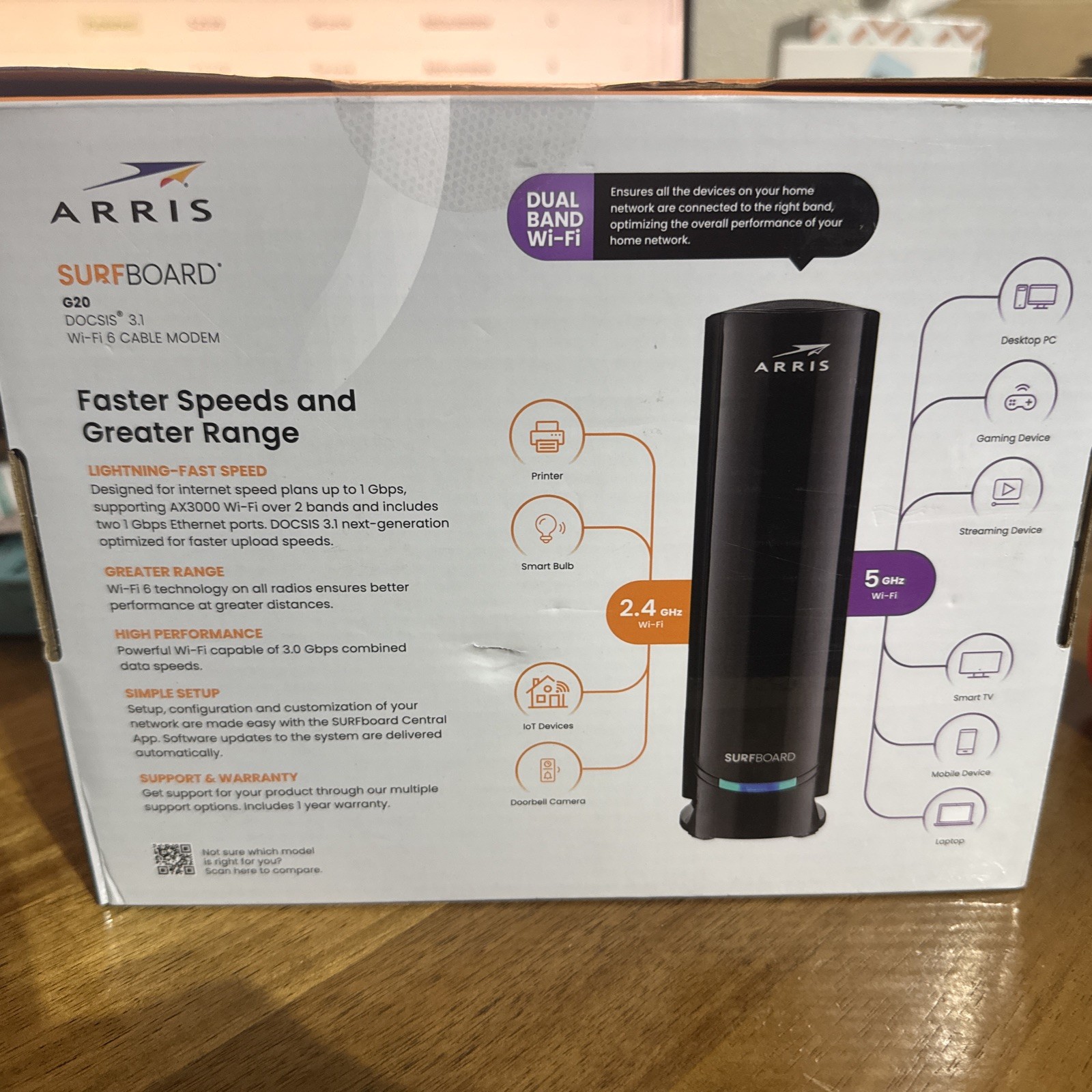 ARRIS Surfboard G20 AX3000 Docsis 3.1 Wifi 6 Cable Modem Dual Band 1 Gig Speed
