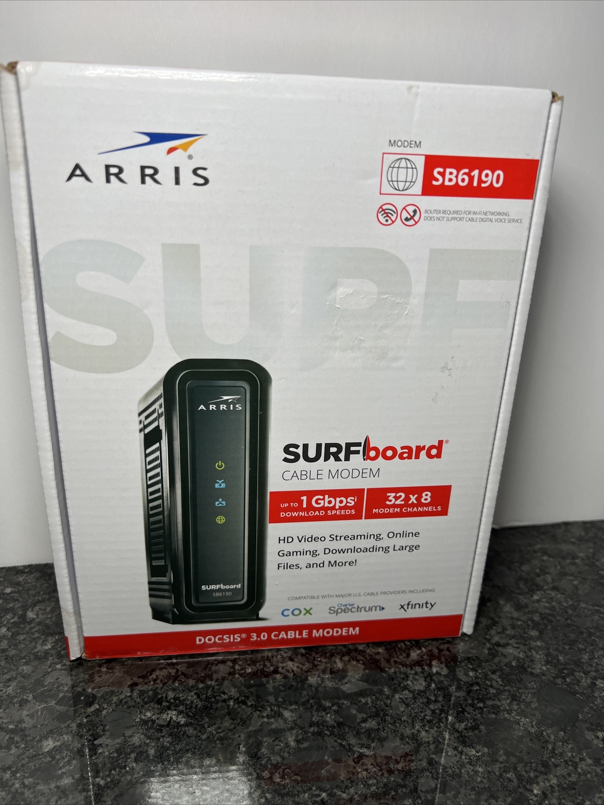 ARRIS SURFboard SB6190 DOCSIS 3.0 32 x 8 Gigabit Cable Modem 1 Gbps New In Box