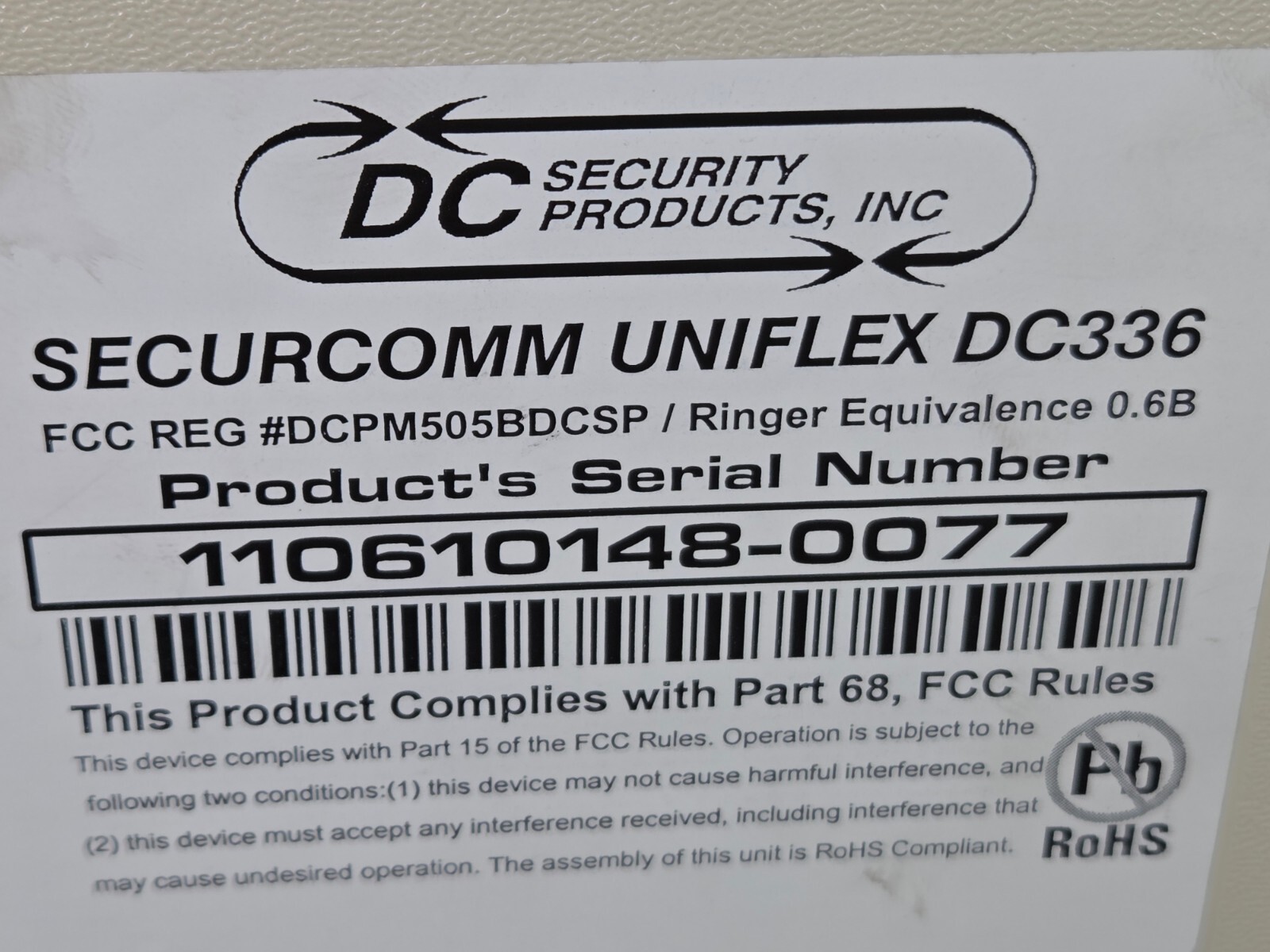 SECURCOMM BY DC SECURITY PRODUCTS UNIFLEX DC336 12VDC ISC DIAL-UP