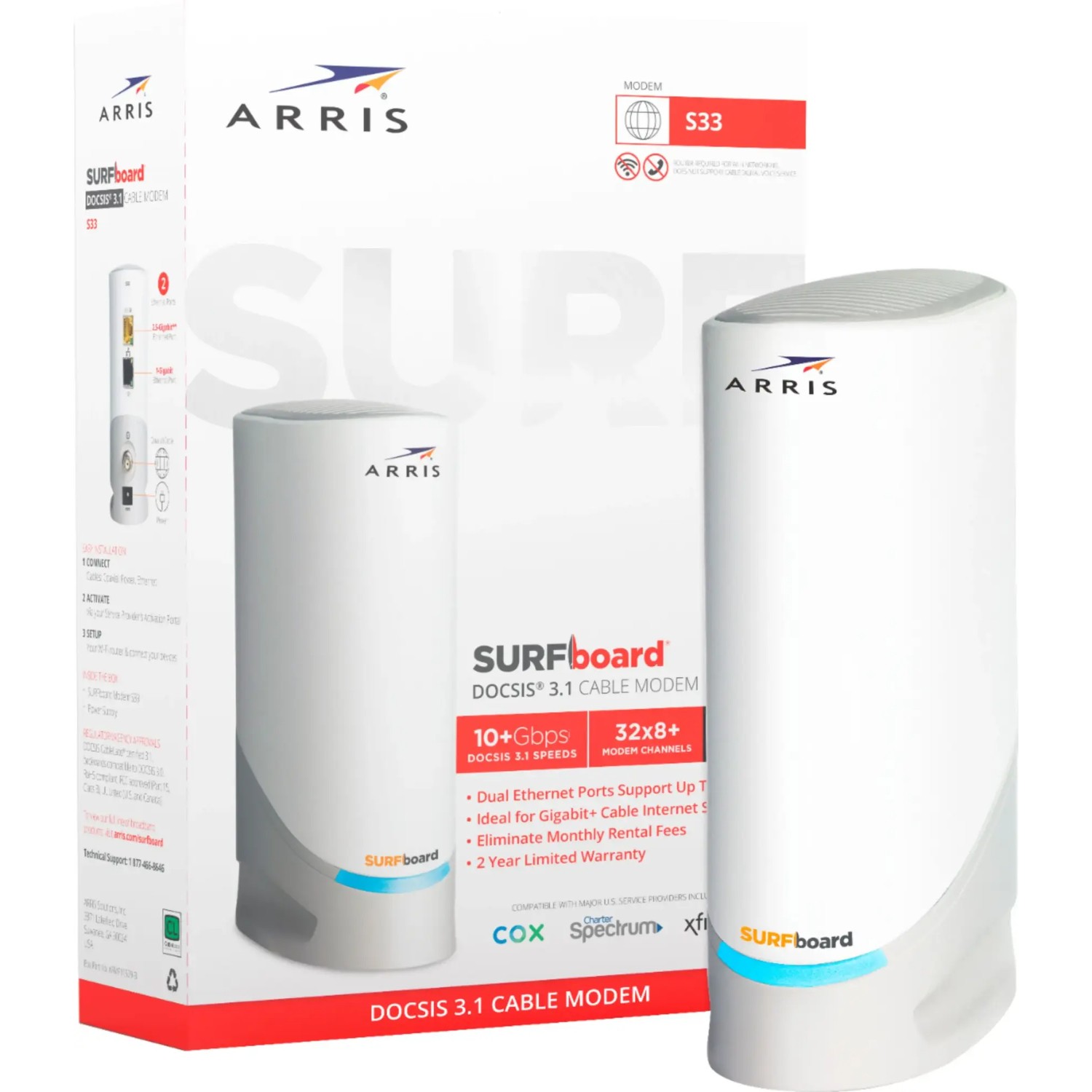 ARRIS S33 SURFboard S33 32 x 8 DOCSIS 3.1 Multi-Gig Cable Modem with 2.5 Gbps