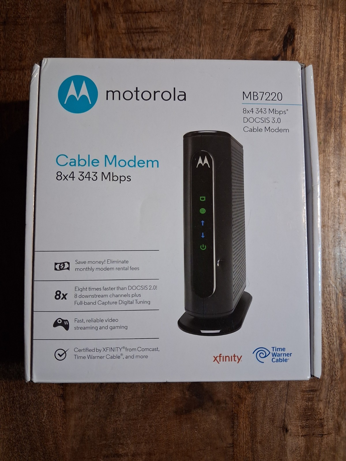 Motorola MB7220 DOCSIS 3.0 Cable Modem 8×4 Gigabit Ethernet – Open Box – Tested