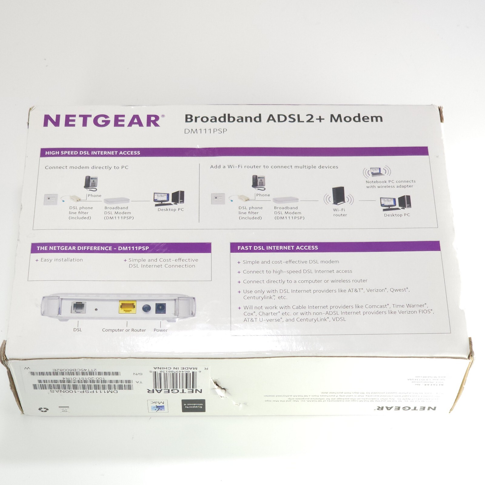 Netgear DM111PSP-100NAS Broadband ADSL2+ Modem – White