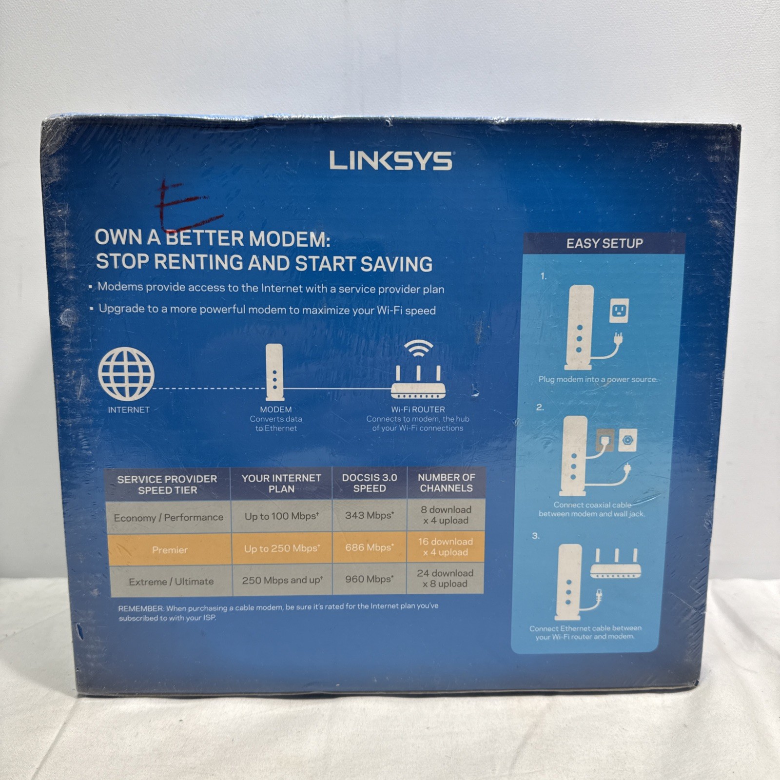 LINKSYS 16 x 4 Cable Modem, 16 x 4 Bonded Channels, DOCSIS 3.0, CM3016 ~ SEALED