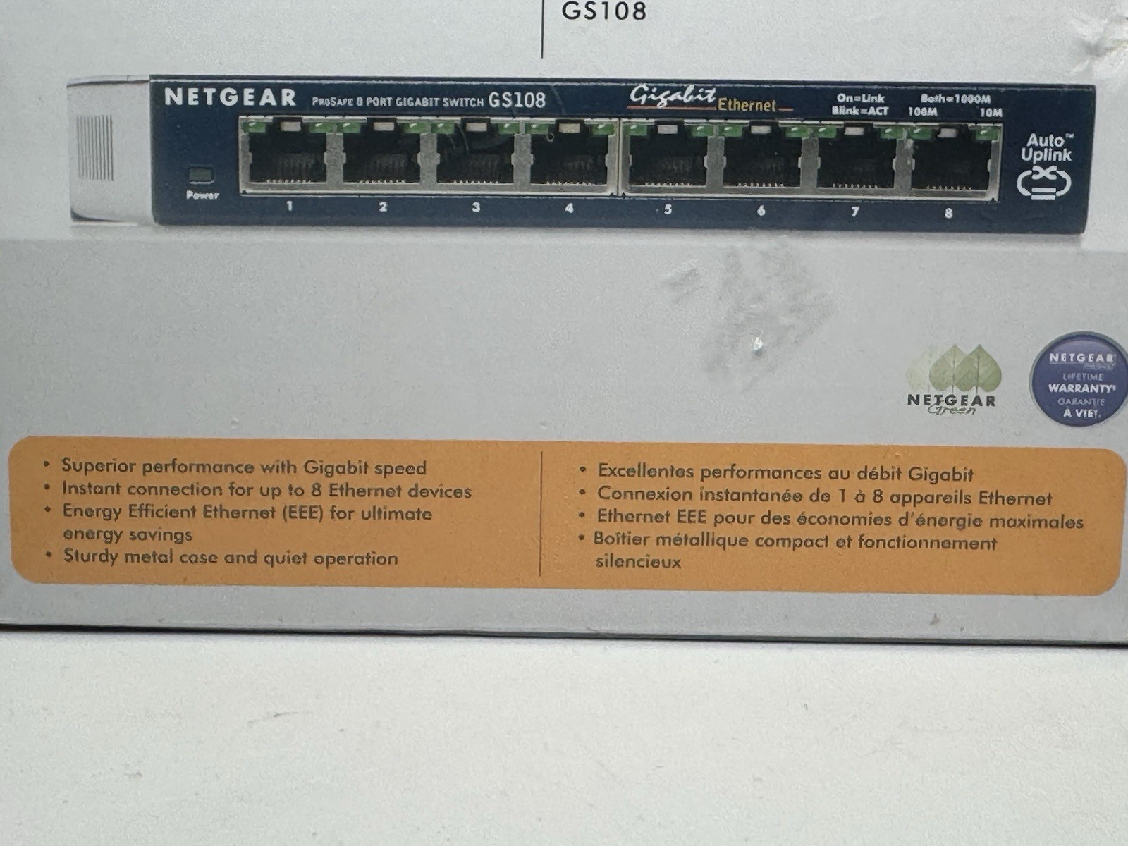 Netgear Prosafe 8 Port Gigabit Switch GS108 10/100/1000 Mbps NEW