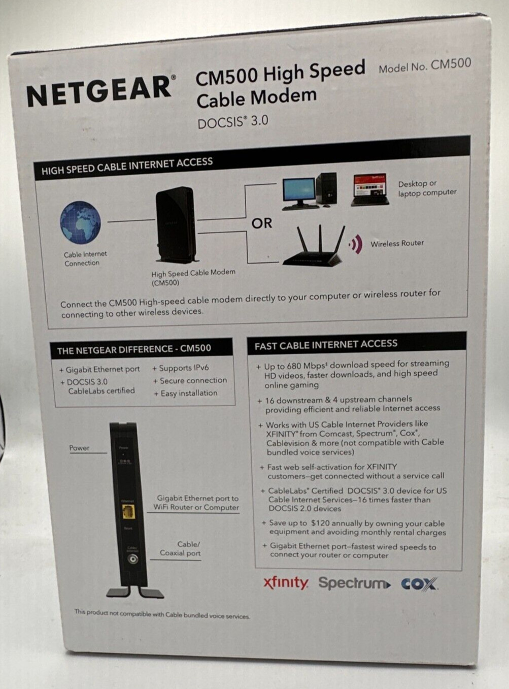 Netgear CM500 16×4 DOCSIS 3.0 680Mbps High Speed Cable Modem OPENBOX UNTESTED