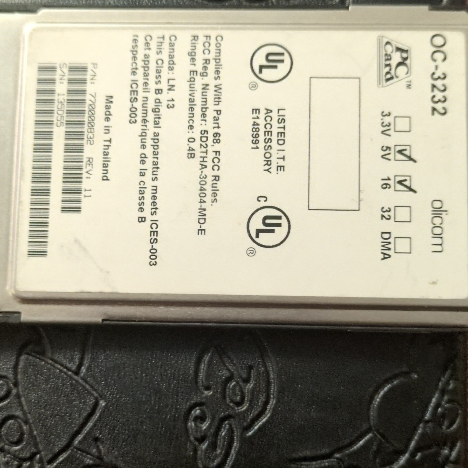 Olicom GoCard Combo TRN/Modem 336 PC Card Dial-Up Modem 33.6K OC-3232