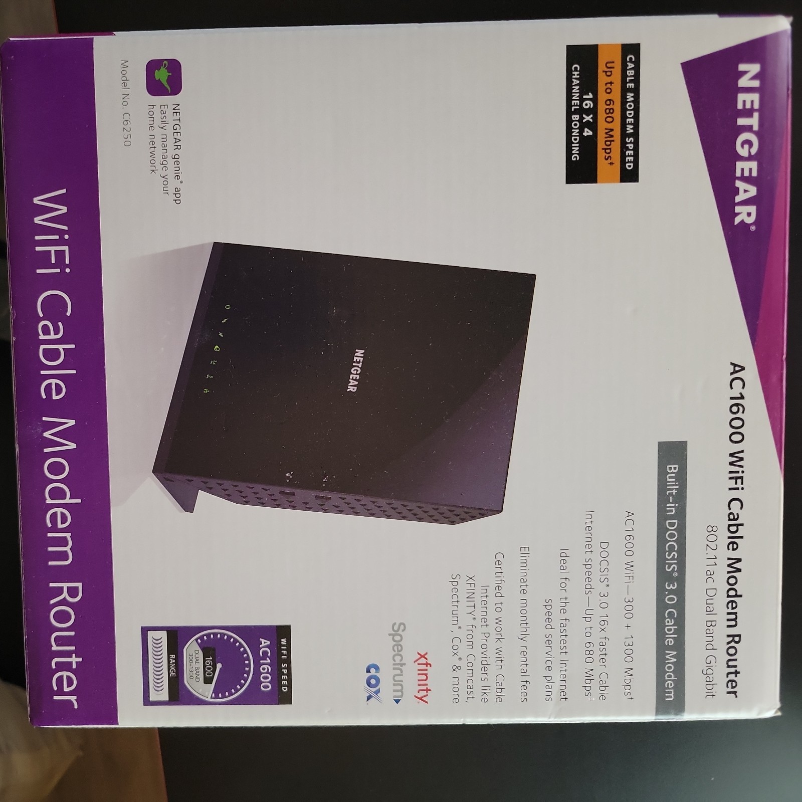 Netgear AC1600 Wifi Cable Modem Router C6250-1AZNAS