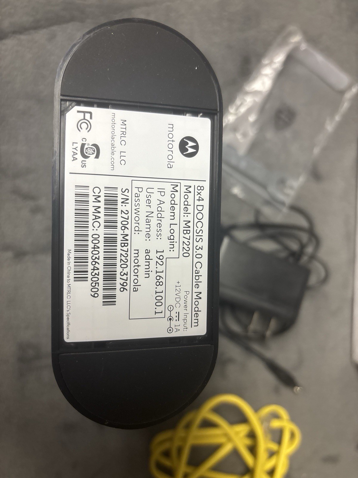 Motorola 8×4 Cable Modem MB7220 DOCSIS 3.0 343 Mbps Comcast Spectrum Cox & More