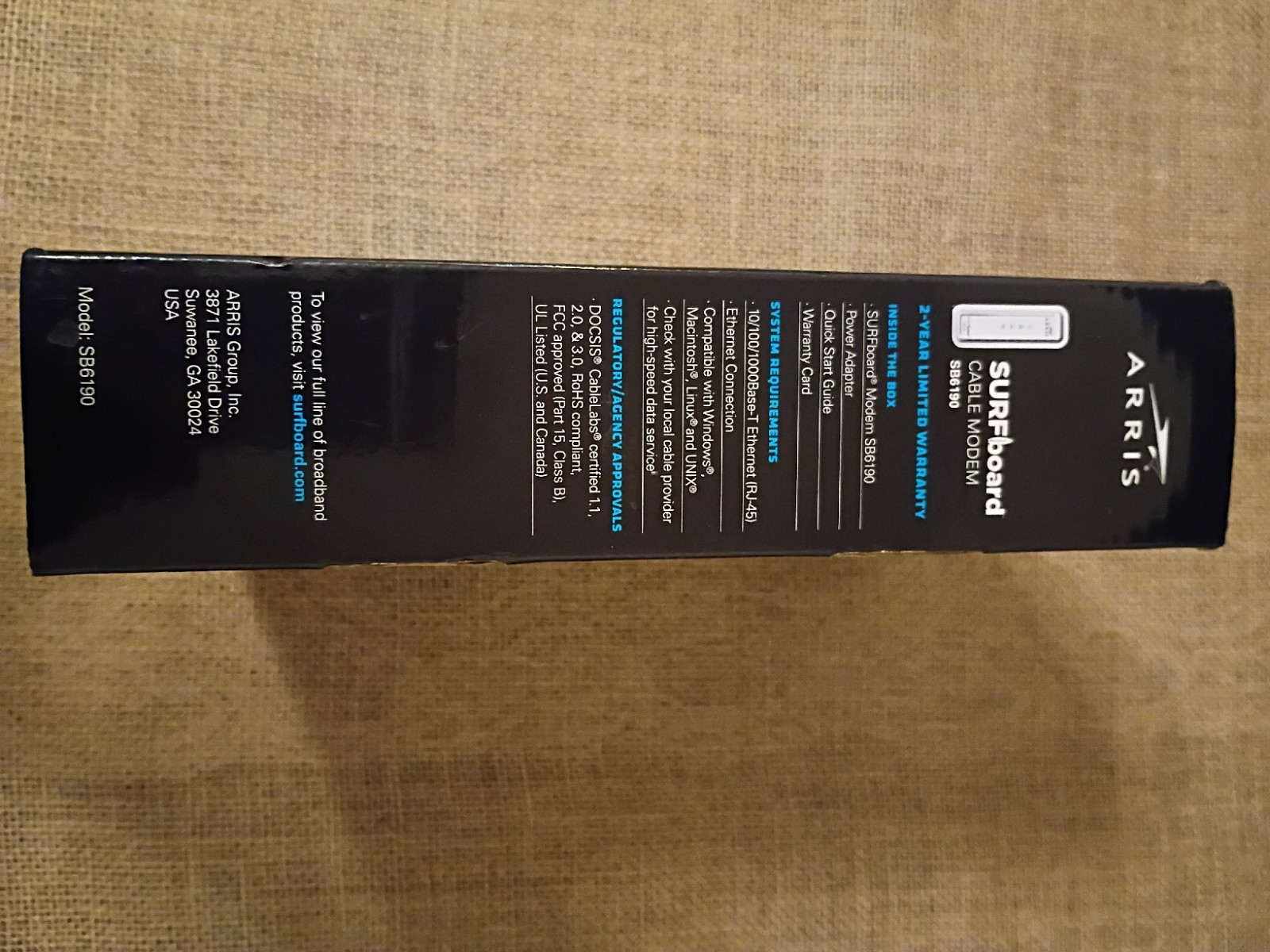 Arris SURFboard SB6190 Cable Modem DOCSIS 3.0 New Open Box Gigabit 32×8 White